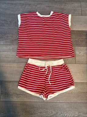 Sewn + Seen Red/white Stripe Short Set